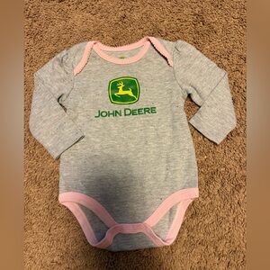 John Deere Gray Bodysuit with Pink Trim and sparkles